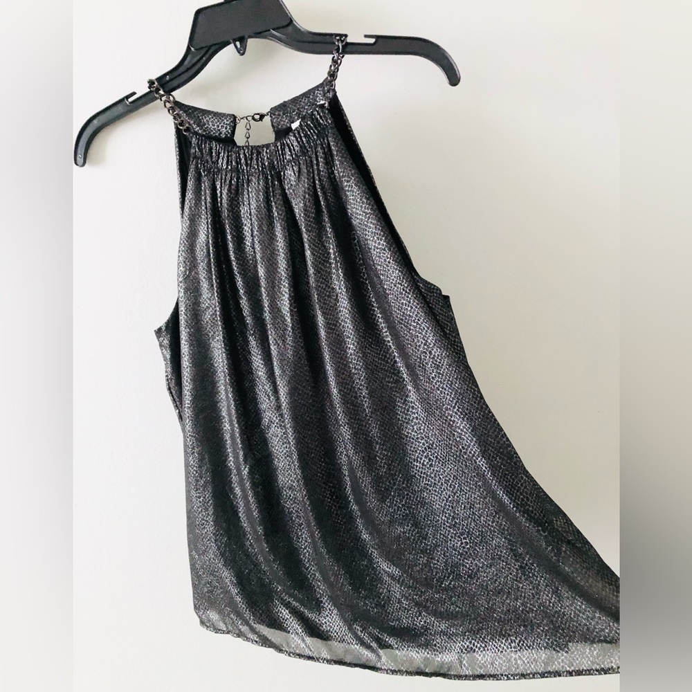 Cache Metallic Black Chain Halter Top